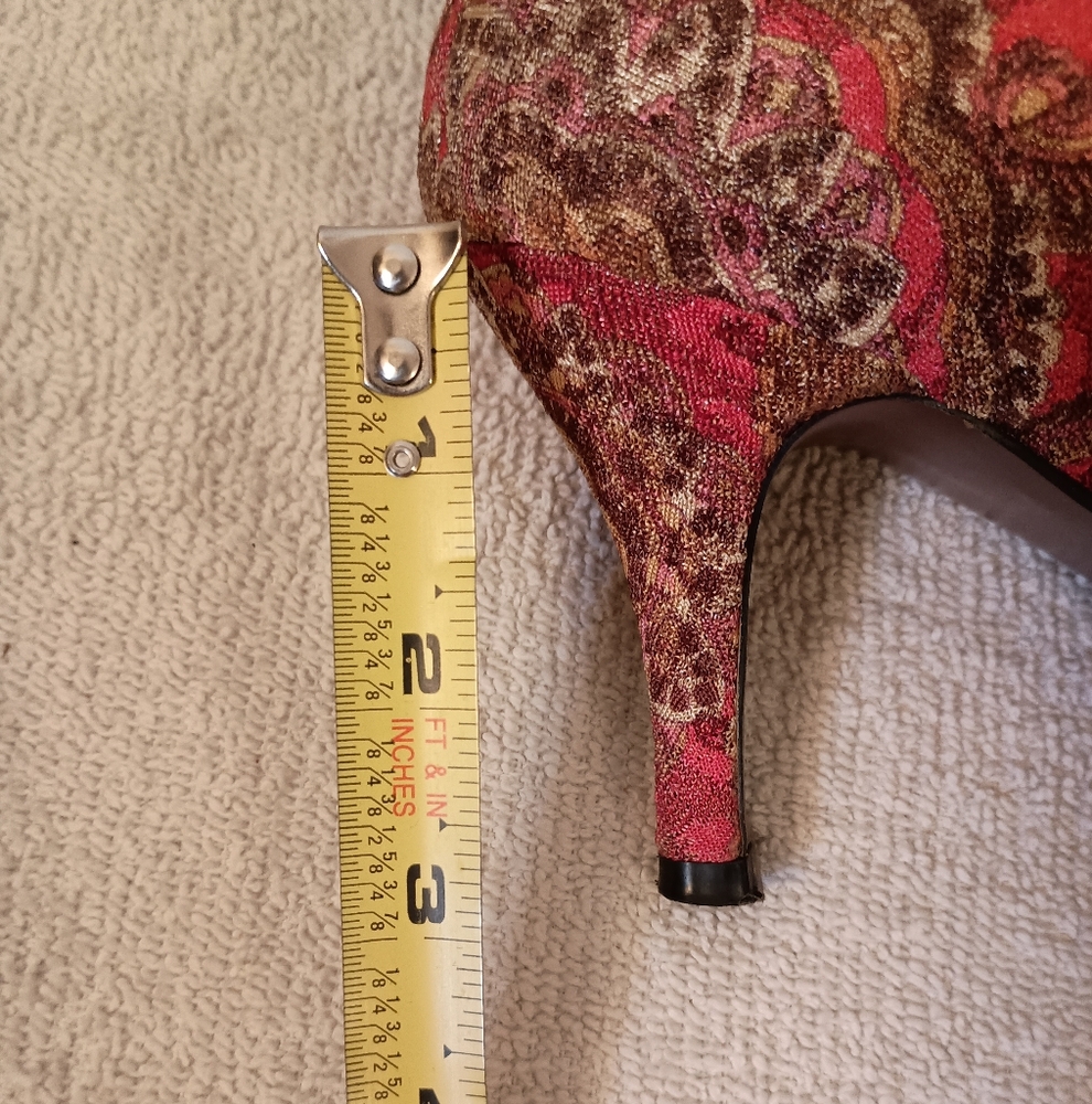 Elegant Red Brown Peep-Toe Heels 9 M - Picture 9 of 11